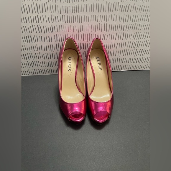 GUESS - Hot Pink Metallic - Peep Toe Stiletto Platform Heel - SIZE 7.5 - Picture 7 of 9